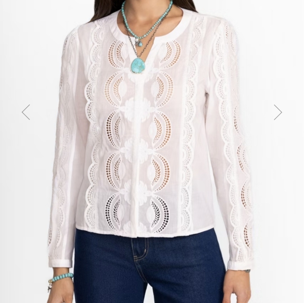 Johnny Was Makaylin Button Up Blouse White XS Never Worn New With Tags